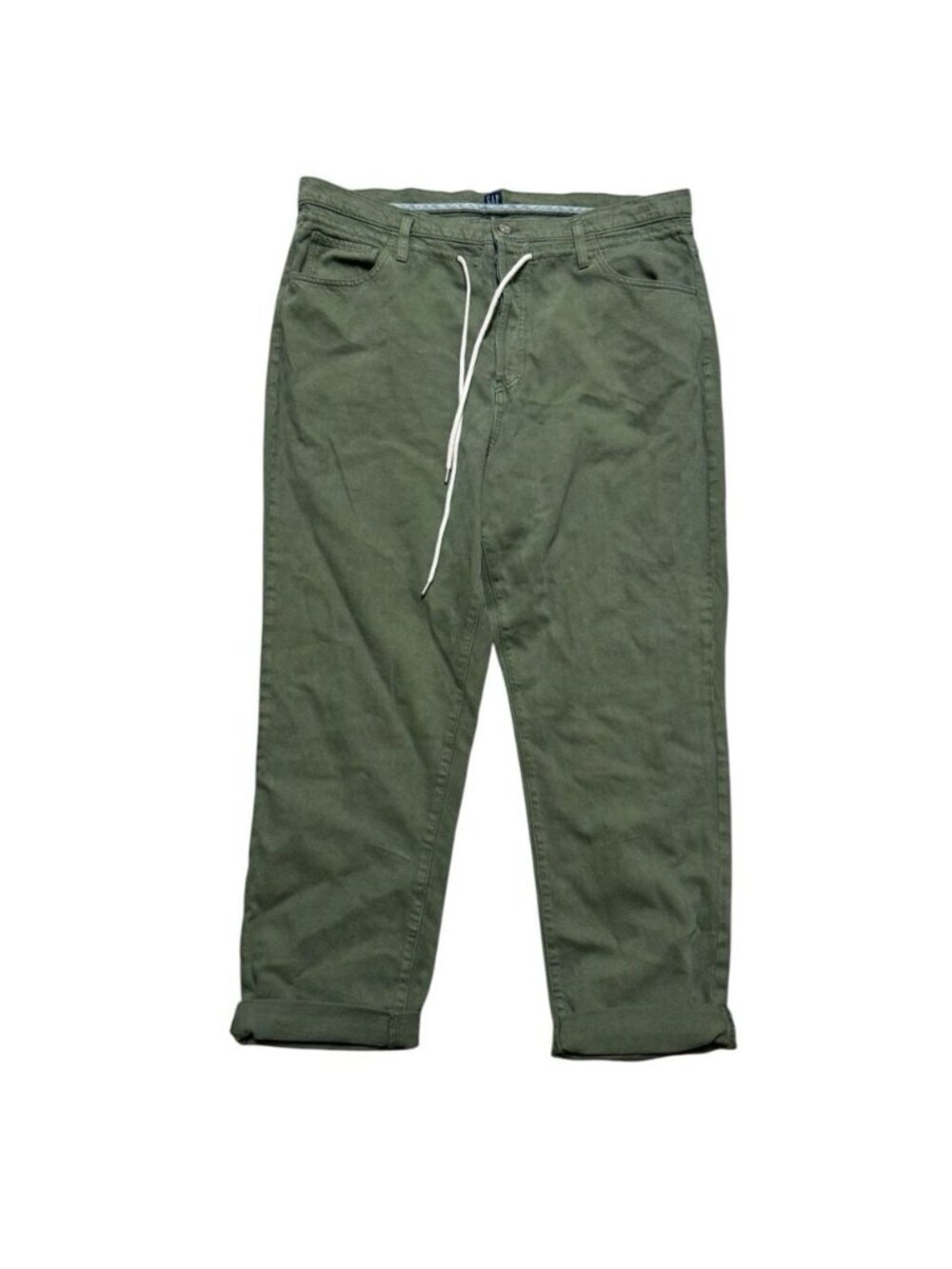Gap Denim Boyfriend Pants Olive Green Drawstring Waist Size 16 33